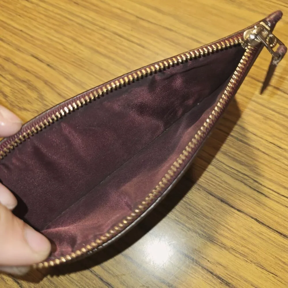 COACH Lot Sage Green Debit Card Carrier & Burgundy Logo Zip Top Coin Case Pouch